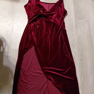 SHEIN Velvet High Low Dress in Deep Red